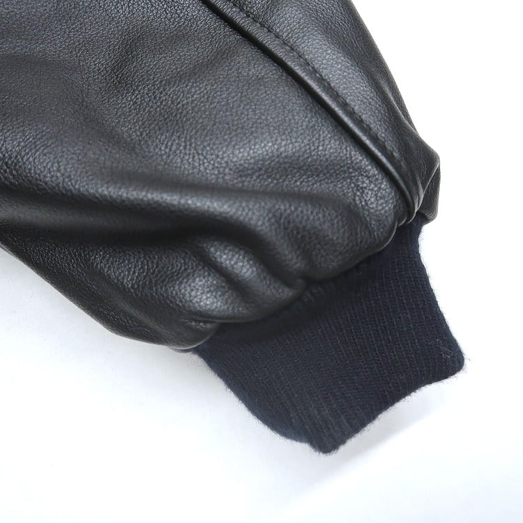 古着 ウール 袖レザー スタンドカラー 切り替え スタジャン 刺繍