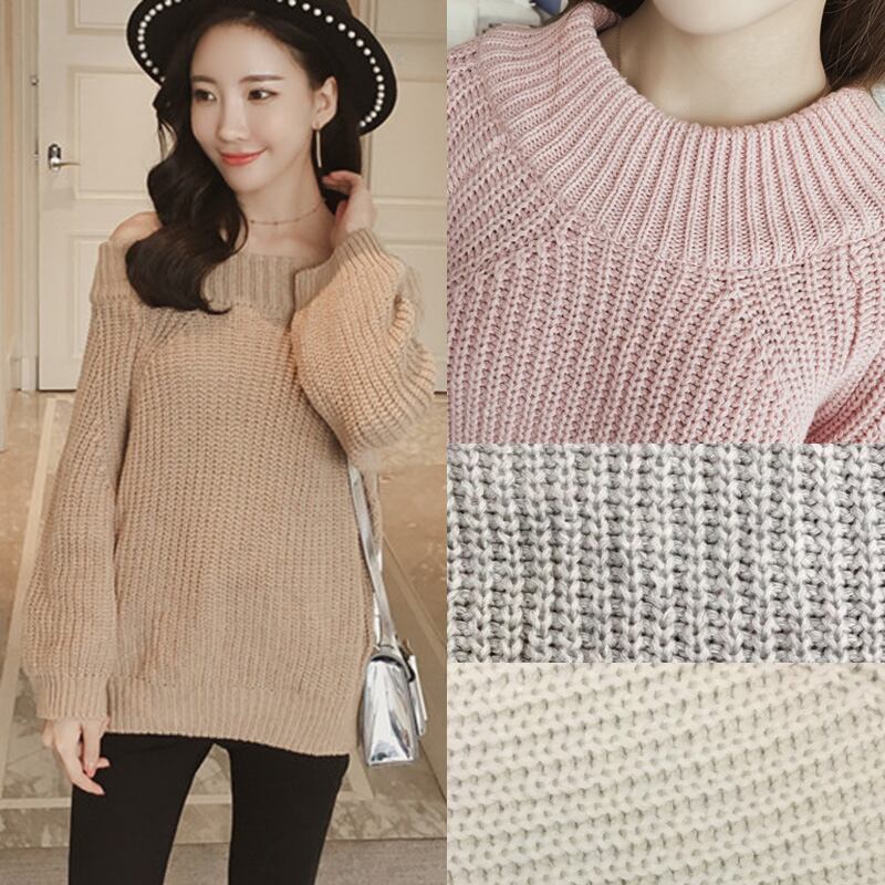 オフショルダー・ローゲージニット