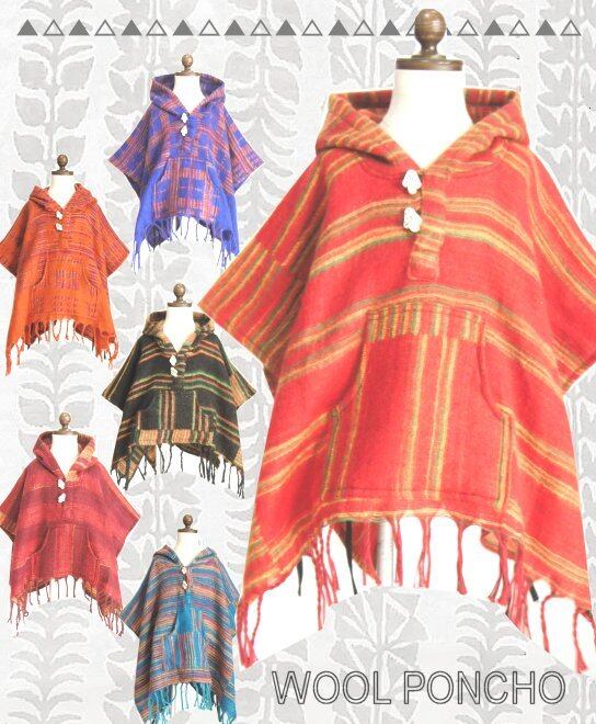 【90-120】きのこ ボタン の ポンチョ (品番sp113)【マント アウター ジャケット コート ウール ナチュラル フェアリー 北欧 ベビー キッズ 子供服 エスニック ヒッピー アジアン】