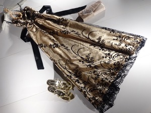 ★Ｆ☆フロック花模様チュ－ル重ねロングドレス(OPN6430)