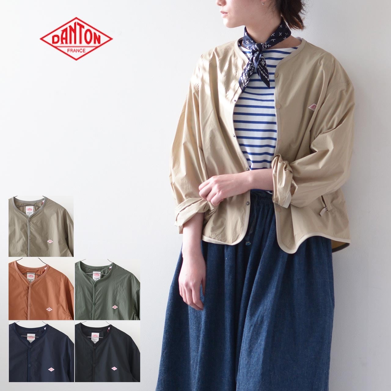 DANTON [ダントン] WOMEN'S NYLON TUSSER COLLARLESS JACKET [DT