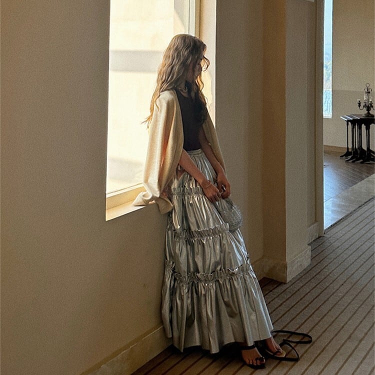 Silver Tiered Long Skirt / シルバー ティアード ロング Silver Tiered Long Skirt / シルバー ティアード ロング