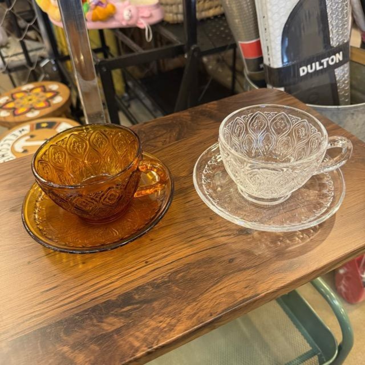 ガラス カップ & ソーサー フィオーレ クリア ソーダガラス 食器 アンティーク レトロ キッチン ダイニング 花柄装飾 海外 モーニング