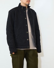 kujaku - Box Silhouette Wool Jacket :Black|二重織り/裏起毛“表使い”/バイオウォッシュ