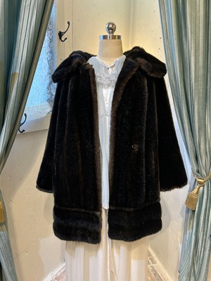 60's70's dark brown faux fur coat