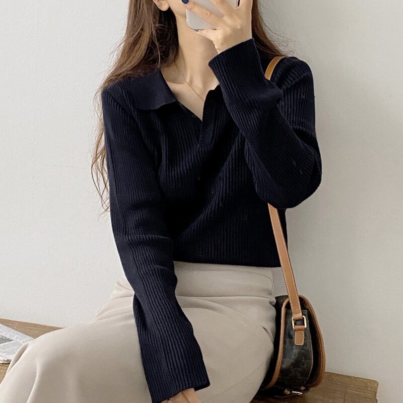 Vネックシャツ トップス スプリングスタイル薄手スタンダードプルオーバー セーター レディース レトロ 春物 試着室25401458546