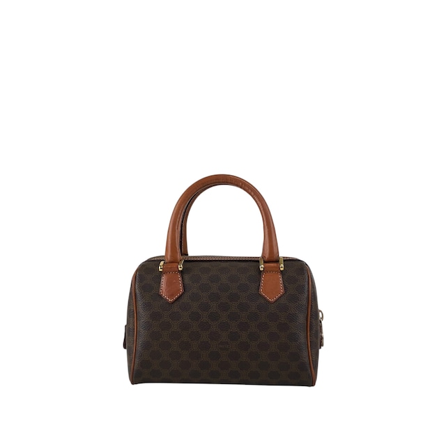 CELINE セリーヌ マカダム ショルダーバッグ ブラウン ブラゾン型押し PVC 2WAY ミニボストン vintage ヴィンテージ オールド 2kpnhi
