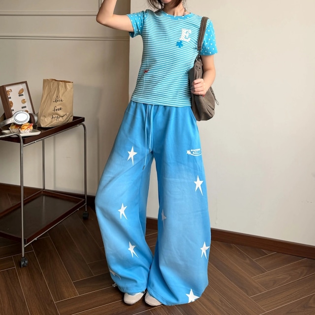 スターグラフィックグラデーションワイドラインスウェットパンツ 2col R02528