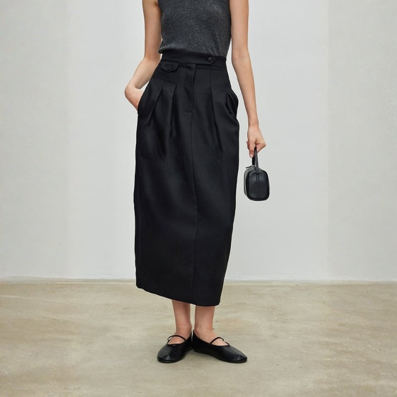 Pleated high-waist long skirt 204716