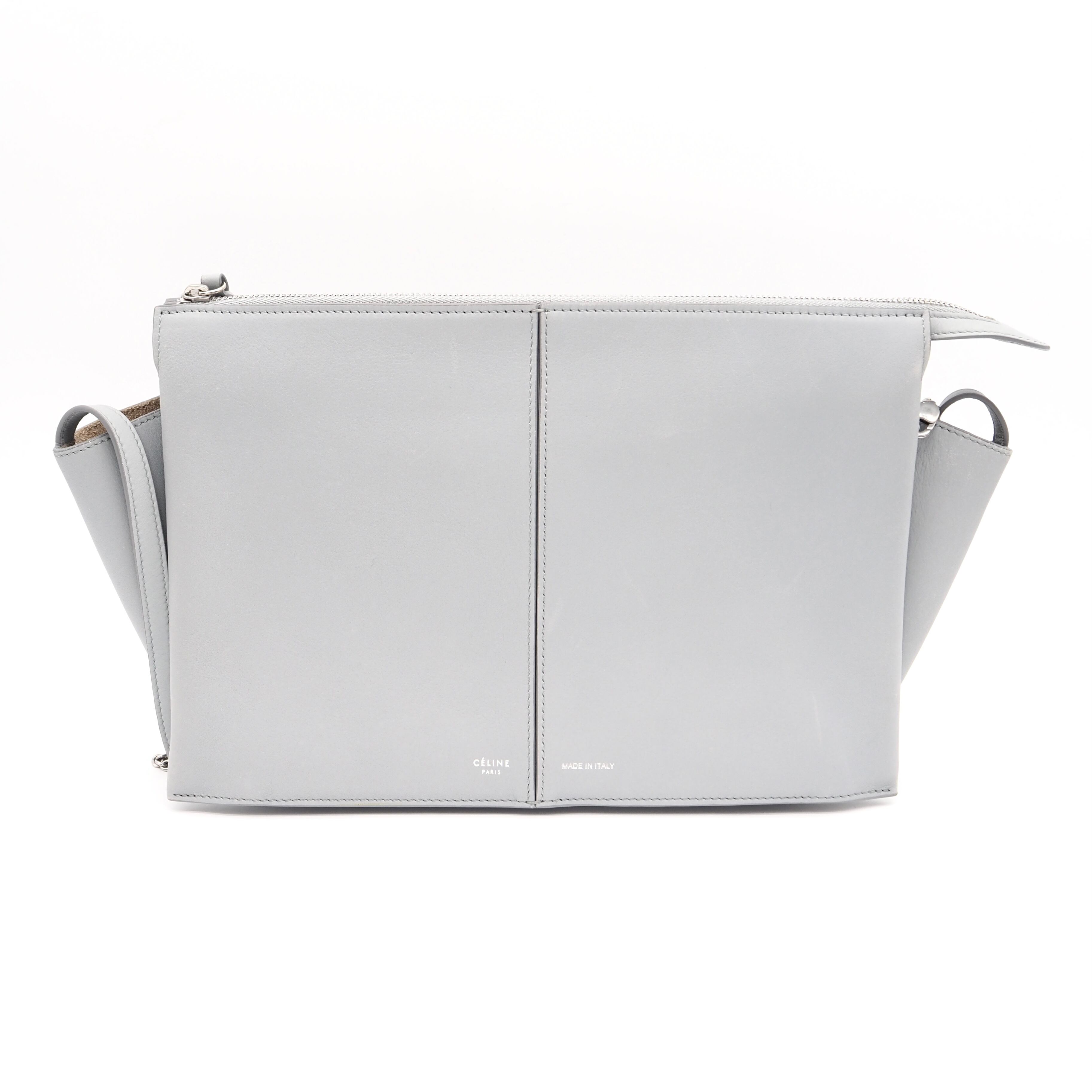 CELINE トリフォルド ショルダーバッグ ライトグレー レザー セリーヌ 