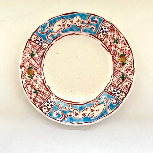 金彩志野赤絵兎文ひらひら八寸皿【榛澤宏】