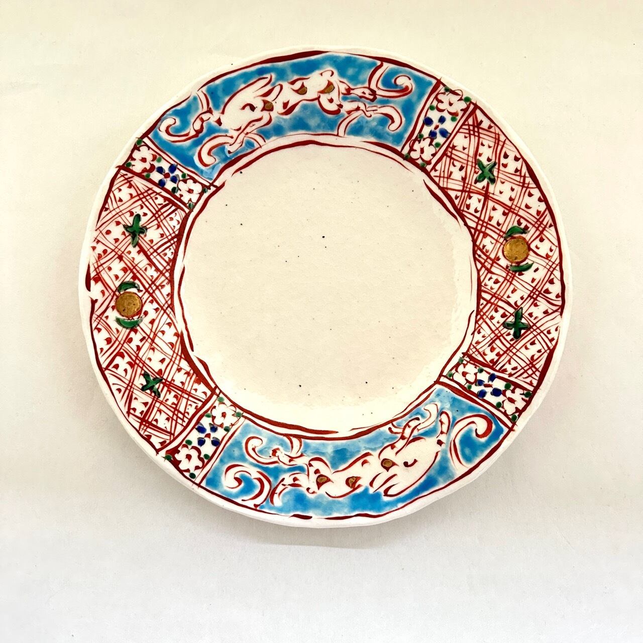 金彩志野赤絵兎文ひらひら八寸皿【榛澤宏】