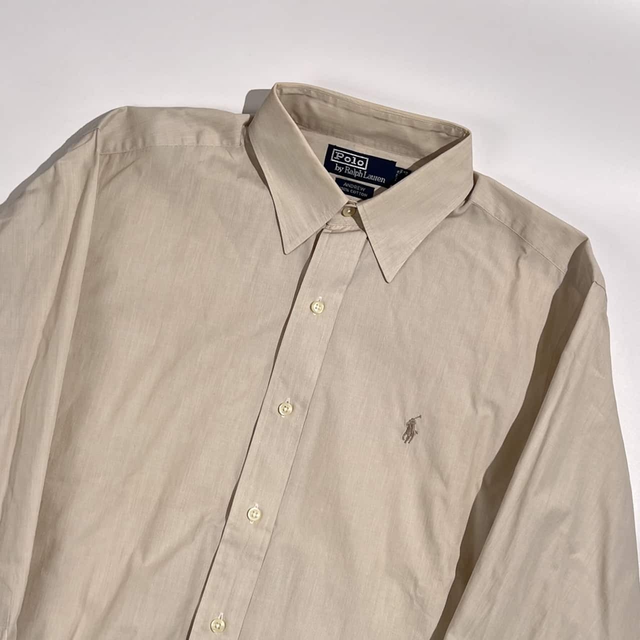 90s 00s Polo by Ralph Lauren ポロ ラルフローレン ANDREW 無地 長袖 ワイシャツ ドレスシャツ 41-84 /ベージュ系 メンズ ビンテージ