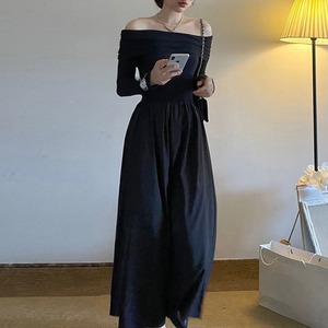 One shoulder black dress long skirt 500351