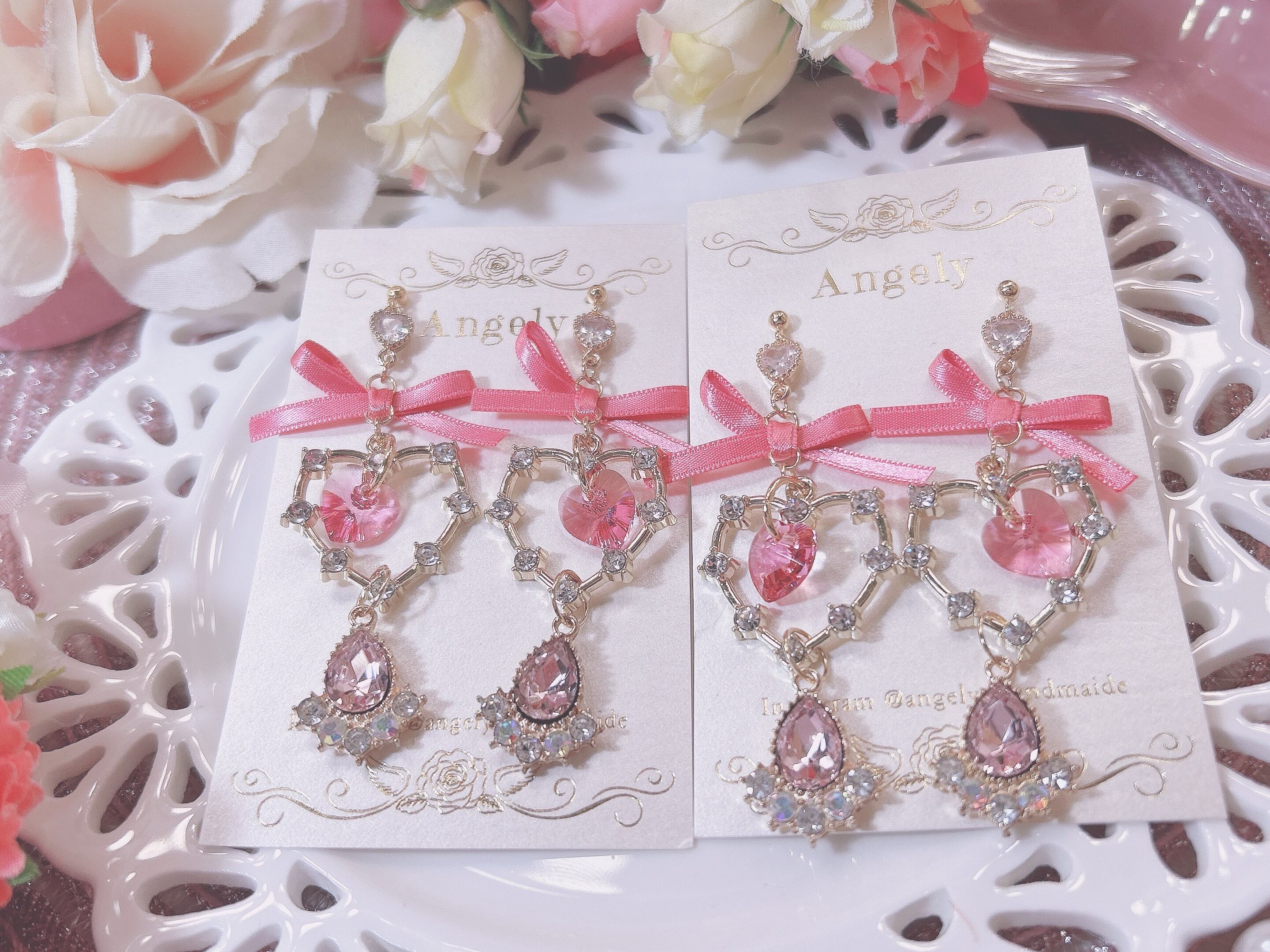 人気】ハートスワロフスキーオーロラハートピアス イヤリング 量産型