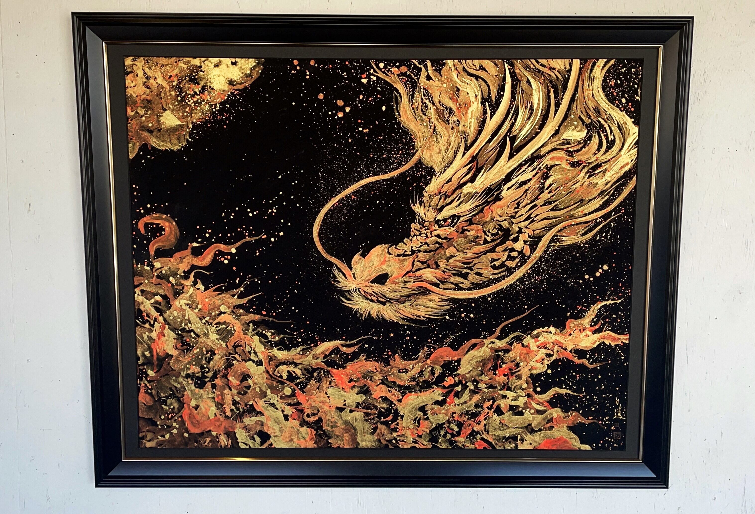 美品 掛け軸 現代水墨画家 絵師白道作「龍虎の図」共箱 墨絵 水墨画 Hakudouroom./Artshop