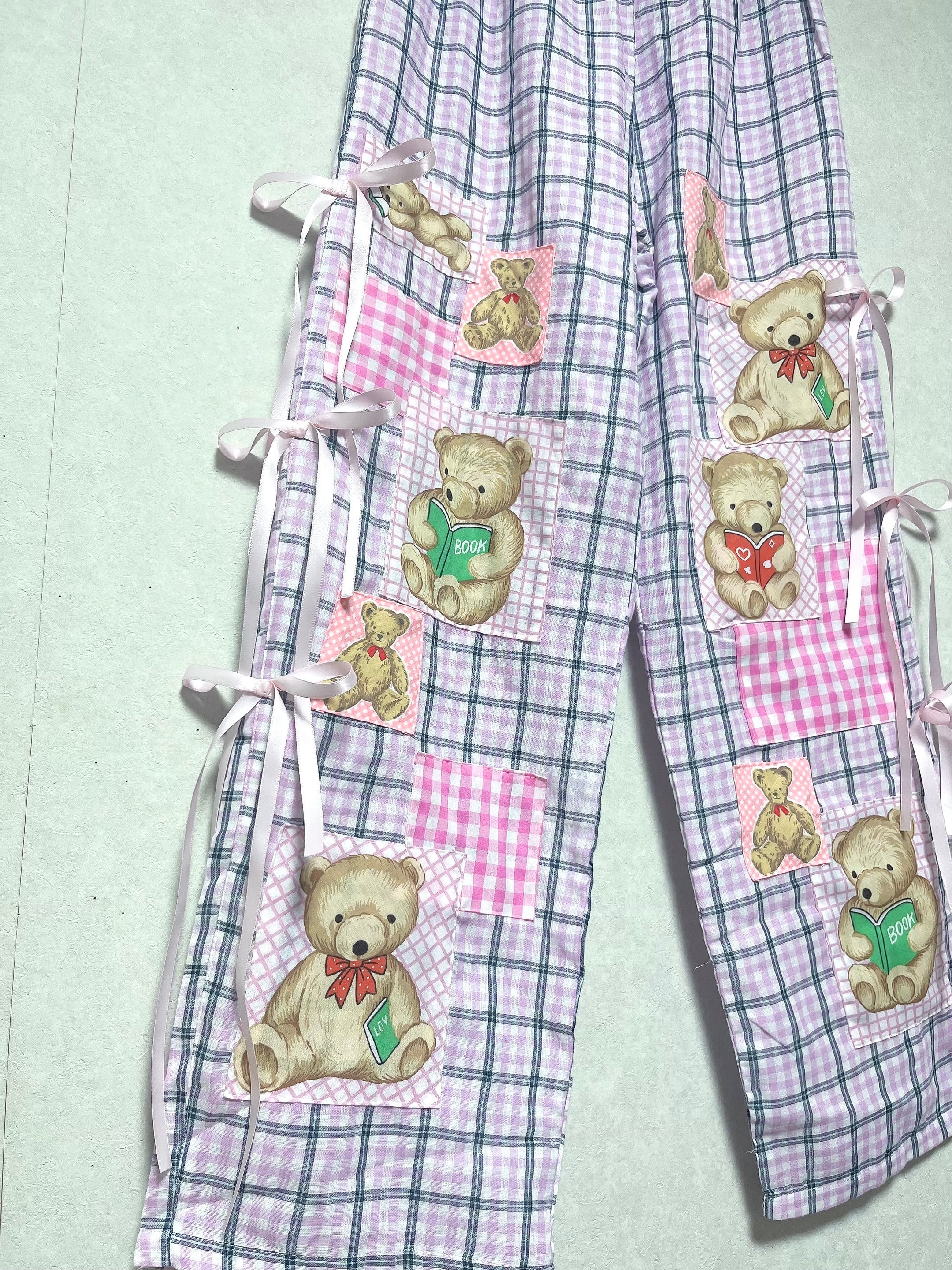 つぎはぎピンクくま★ ぜつきぐ】つぎはぎクマりぼんパジャマパンツ | zetsukigu