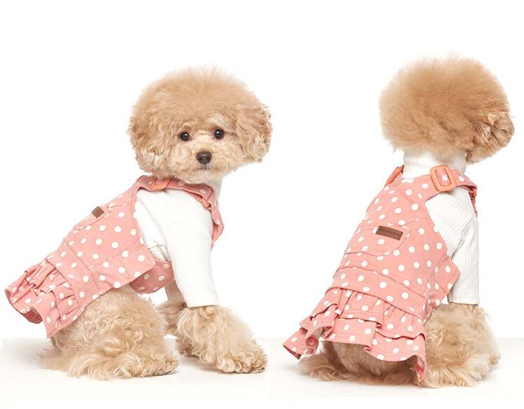 【SALE】ドットオーバーオールスカート S ~ XL 3color / 犬の服 犬服 ワンピース ペット洋服 ドッグウェア ペット用品 小型犬 中型犬 onepiece24