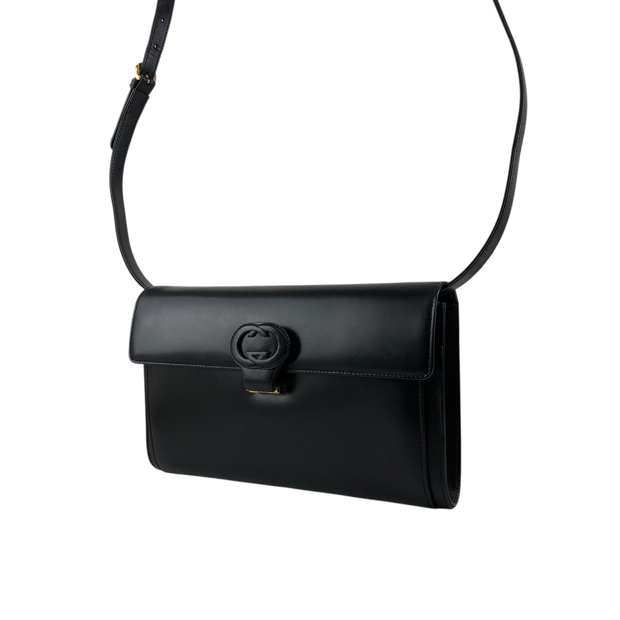 GUCCI グッチ ショルダーバッグ ブラック GGロゴ レザー 2WAY vintage