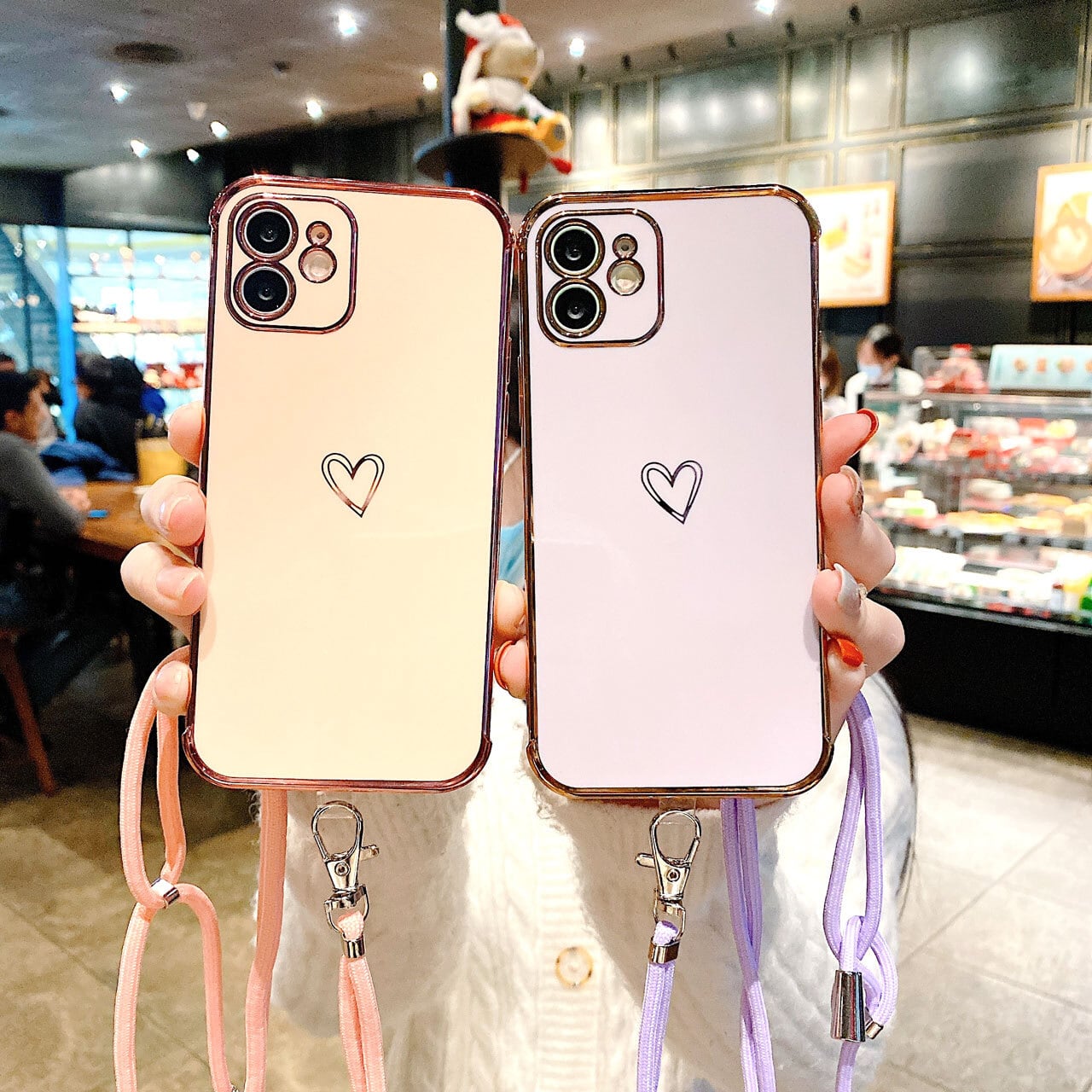 Iphone12対応 おしゃれ ハート デザイン メッキ フレーム ネックストラップ 耐衝撃 カメラレンズ 保護 Iphone ケース 6配色 おしゃれなiphoneケース専門店 Khagain