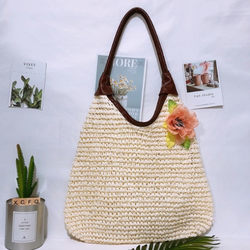 ハンドバッグ レディース トートバッグ ストローバッグ カゴバッグ かごバッグ ワンハンドル 織バッグ ナチュラル シンプル 無地 ジッパー 内ポケット カジュアル お出かけ おしゃれ 可愛い 女性