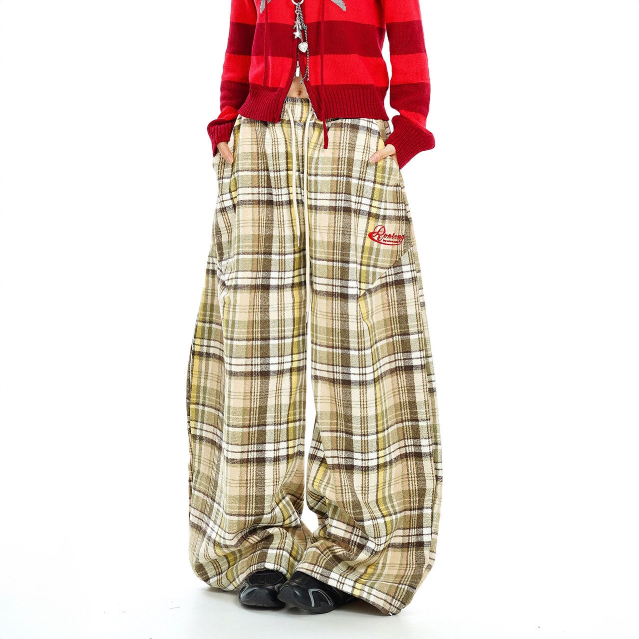チェックパターンレタリングワイドパンツ 2col R02804