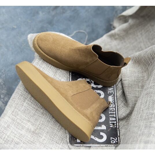 予約販売】ブーツ メンズ スエード ベージュ 靴 サイドゴア ハイカット