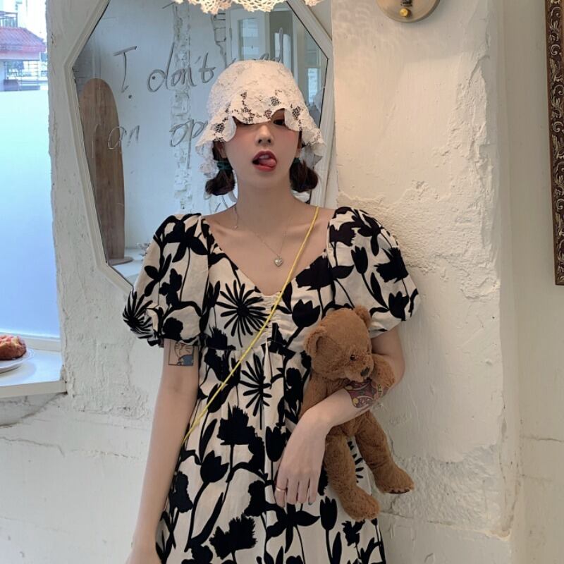 パフスリーブやさしい風フレンチドレス女性2020年夏新バージョンのウエストと細い気質のAラインスカート 1号婦人73154273991