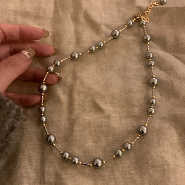 Somedayifレトロ豪華なグレーパールネックレス
