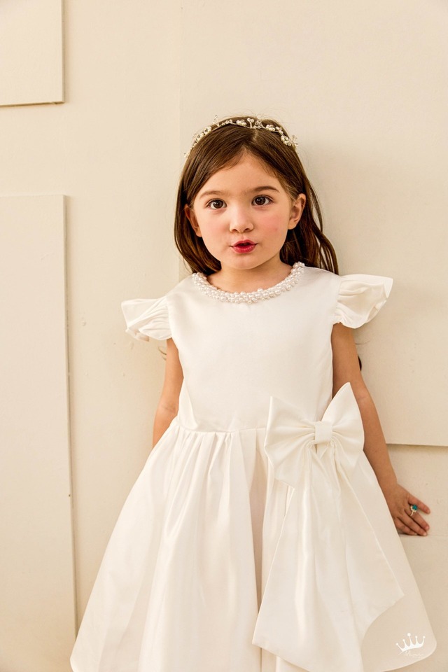 【予約】<minirecipe>  Pearl satin dress