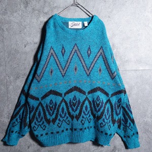 Turquoise blue geometric pattern design knit
