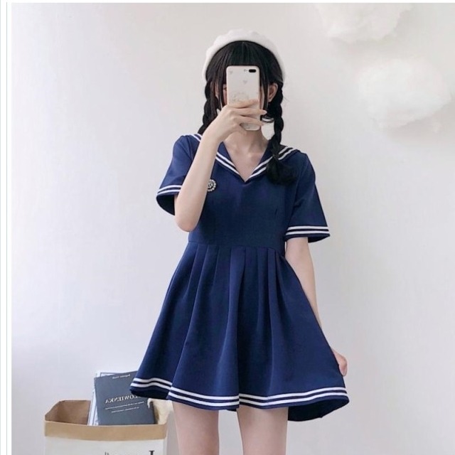 ゆるふわワンピース マリンルック ワンピース シフォン ドレス セーラー服 マリン 森ガール セーラー風ワンピ Basecamp49