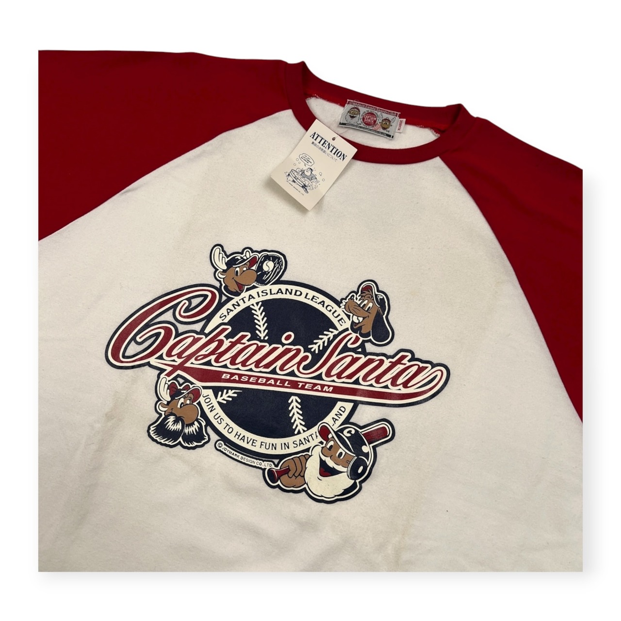 タグ付き CAPTAIN SANTA キャプテンサンタ プリント ベースボール 半袖Tシャツ サイズ XL /ホワイト×レッド/オールド/ビンテージ