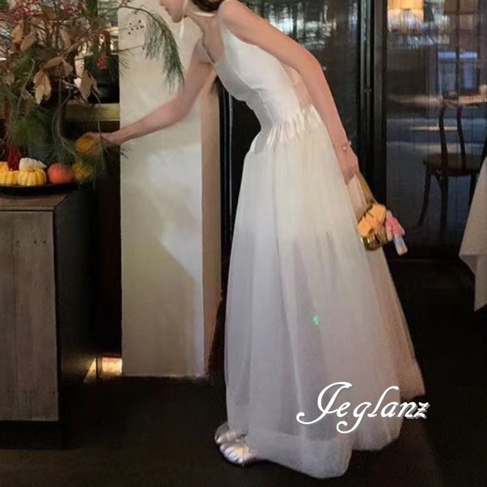 パーティ ドレス ワンピース ノースリーブ 透け感 切替 チュール クラシカル(M6275)★ ζ