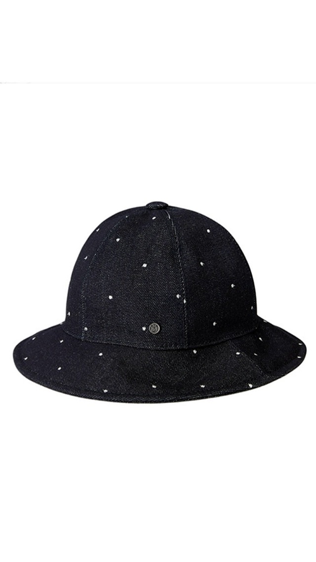 MAISON MICHEL -Mara-  Bucket hat in raw denim.: PULUMETIS  EMBROIDERY ON DENIM DENIM,