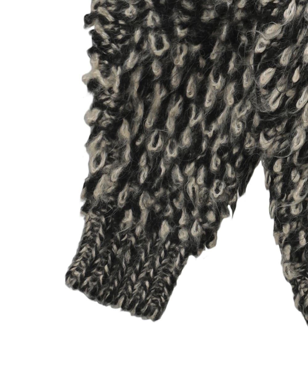 CLANE : MIX LOOP MOHAIR KNIT CARDIGAN 15106-2182 C/# BLACK , BEIGE