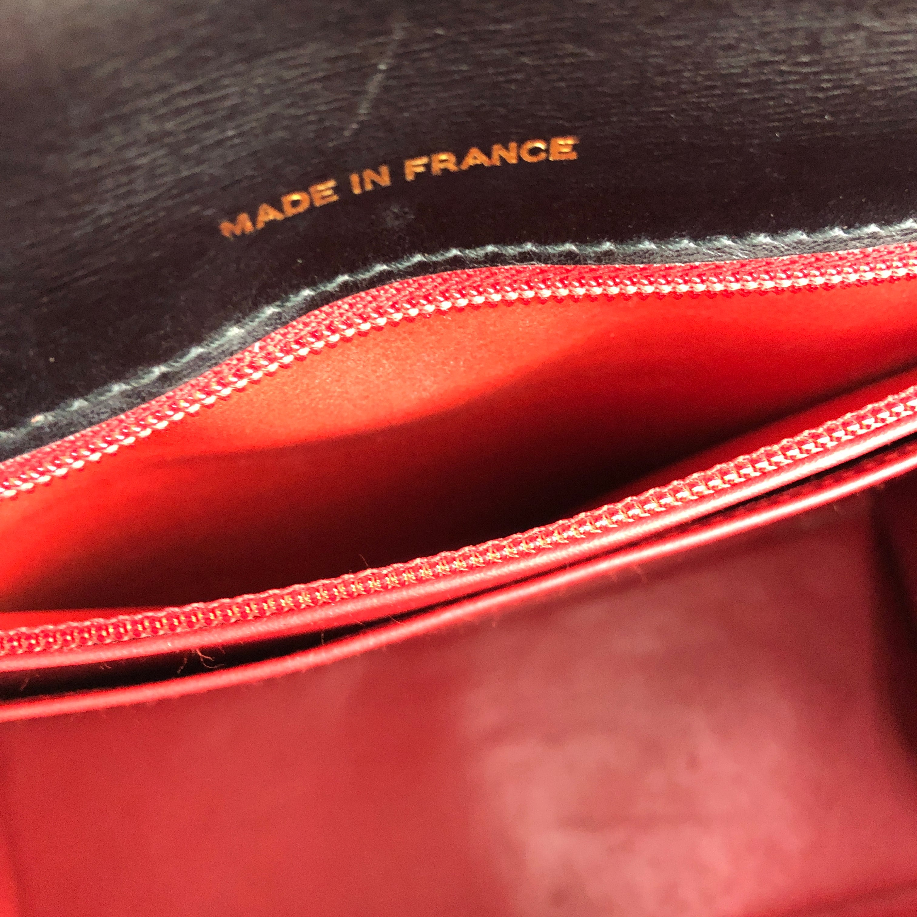 CELINE ガンチーニ マンテル ショルダー ハンドバッグ ブラック×レッド CELINE セリーヌ マンテル チェーン レザー トップハンドル