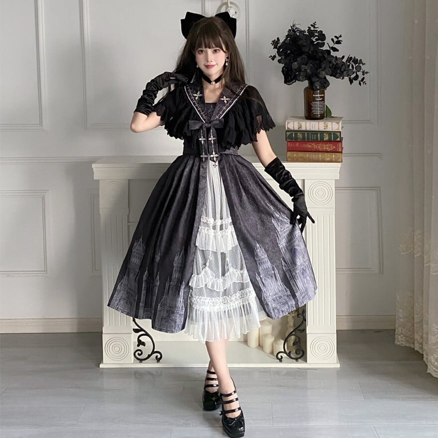 ゴシックロリィタ ジャンパースカート＆ボレロセット 黒 十字架チャーム付き Amazon.co.jp: [XHSUKADO] ゴスロリ JSK ロリータ