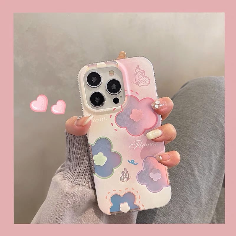 iPhoneケース iPhone14 iPhone13 オーロラ 花柄 春 蝶 ちょうちょ
