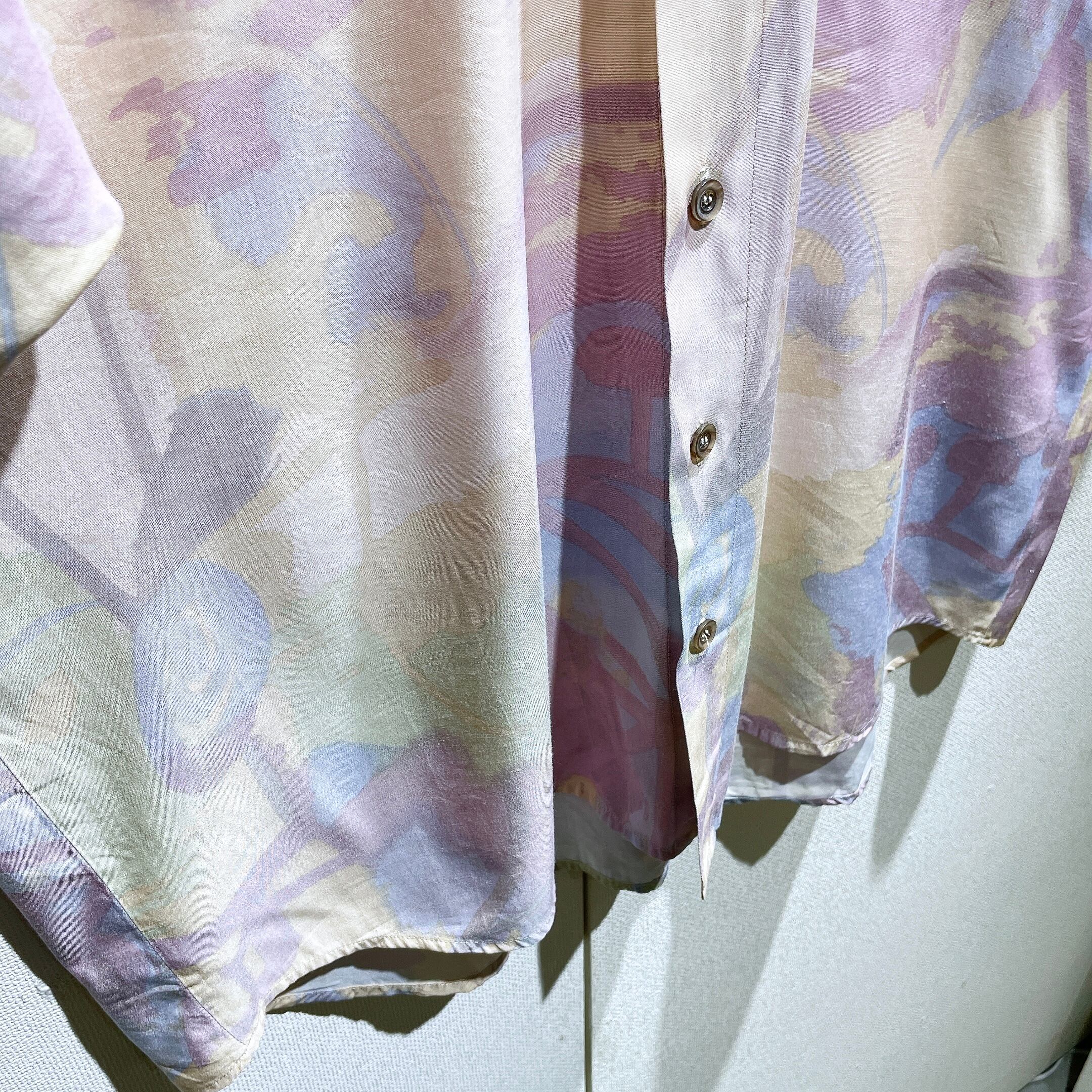 1990s Water color painting Design vintage Drape loose SS shirt