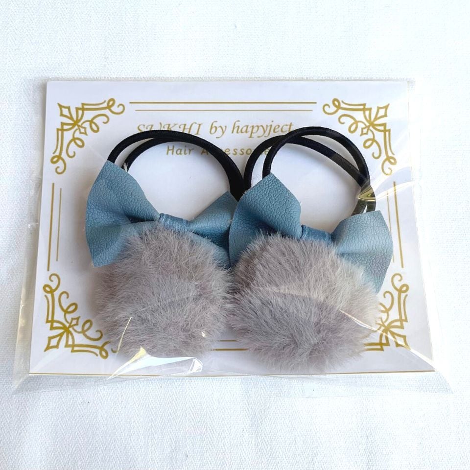 ポンポンファー＆くすみリボン2個セットヘアゴム | SUKHI by hapyject