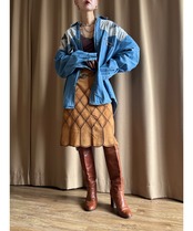 patchwork design pigskin skirt-4530-3