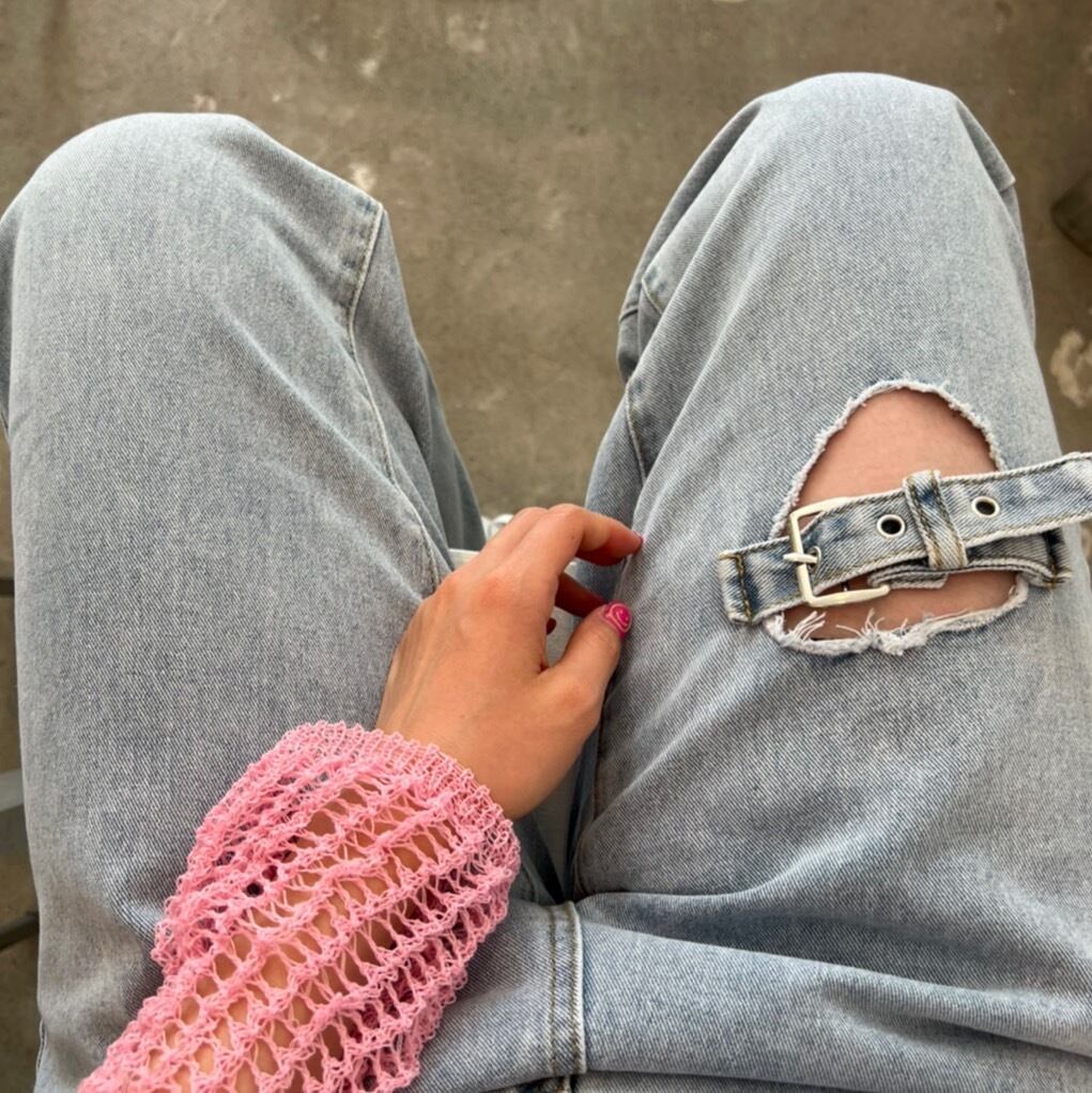 clipping heart lap belt high-waist denim_LN01316