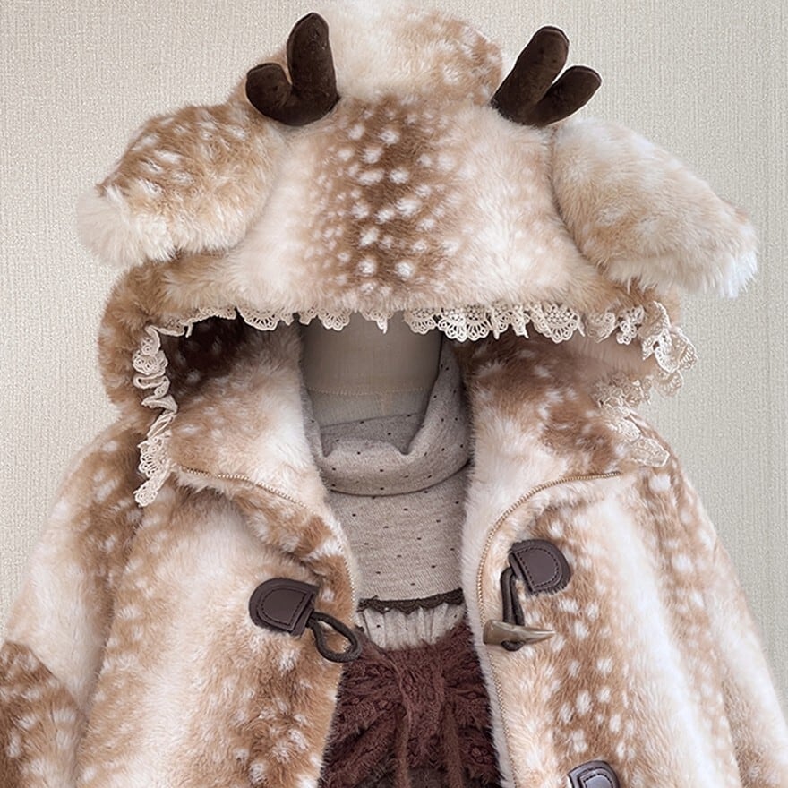 アニマルジャケット トナカイ 冬コート フェイクファー 鹿柄 ホーン