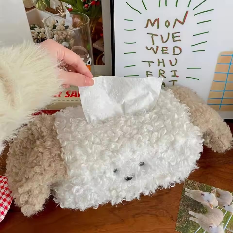 ぬいぐるみ犬ティッシュボックス｜白×茶 | moncoffret