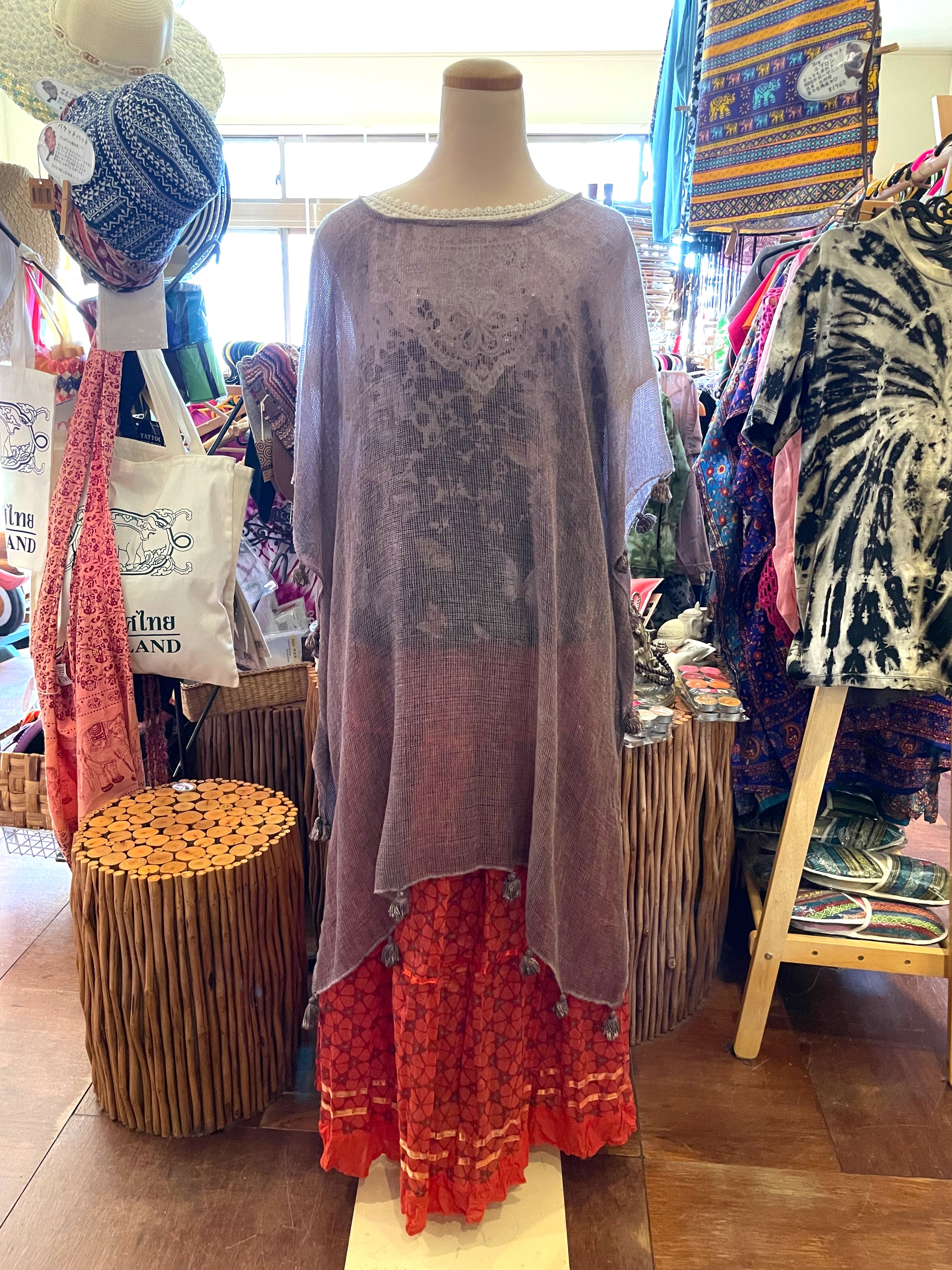 チュニック ワンピース プルオーバー ニット 春 秋 冬 ポンチョ 半袖 メッシュ ゆったり 個性的 ボヘミアン アフリカンファッション エスニックファッション アジアンファッション 楽チン ふんわり エスニック アフリカン ピンクパープル * アジアン雑貨No.272