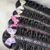 ♡【Sayakadoll Original No.12】 小悪魔ドット リボン 光沢サテンの編み上げリボンビジューヘッドドレス vivid pink ♡