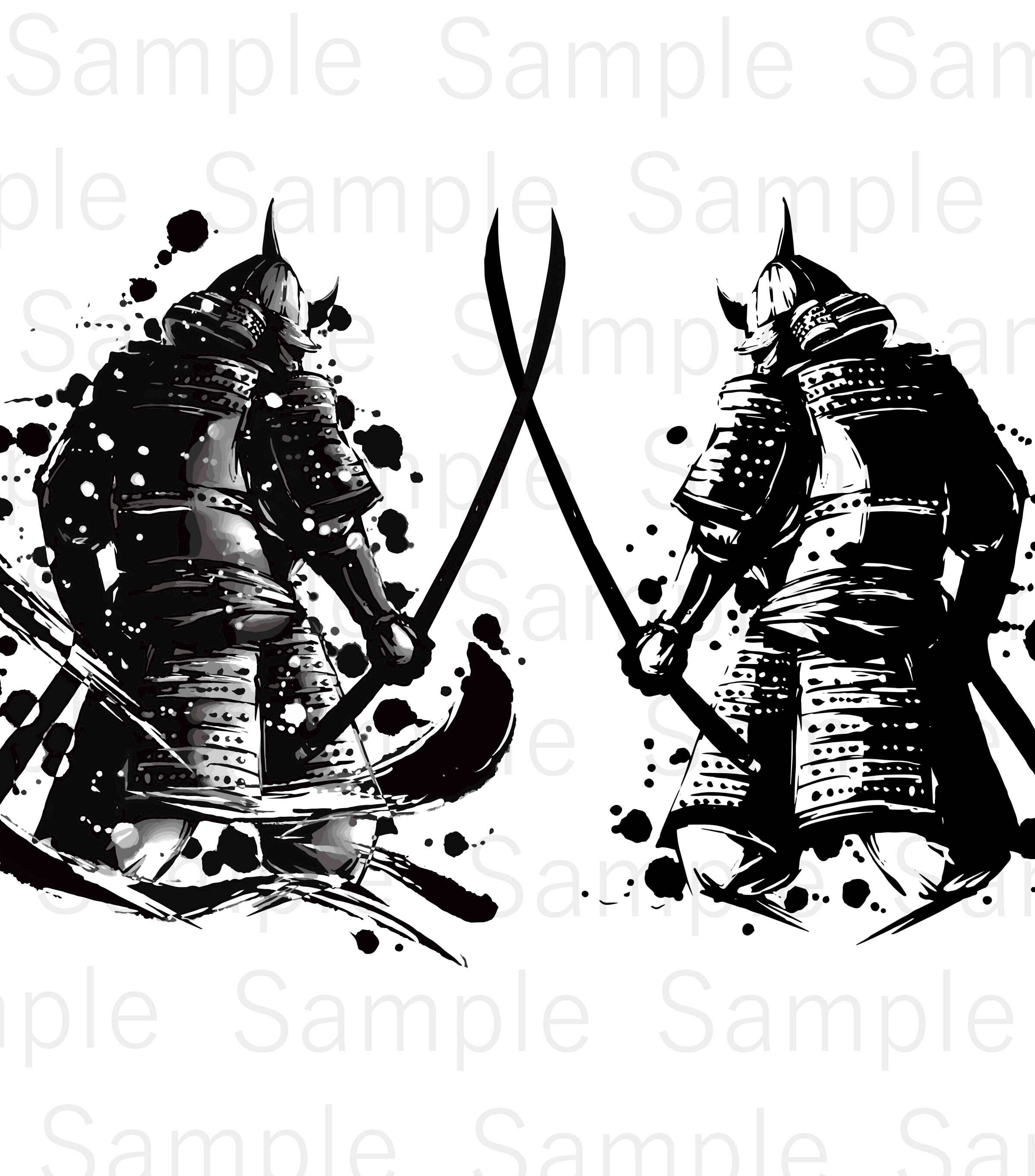 水墨画 武士 アクリル画 3点セット 水墨画 武士 アクリル画 3点セット