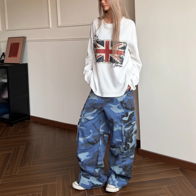 blue camouflage cargo pants　ブルー迷彩カーゴパンツ　J2153