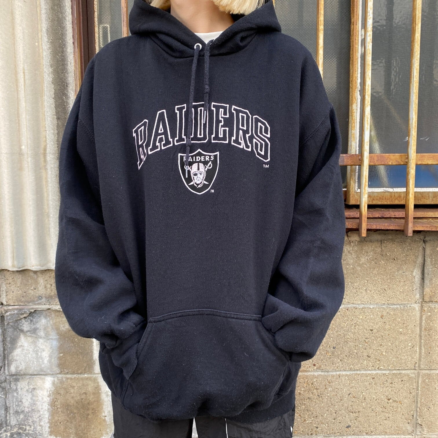 USA製 90年代 NFL ロサンゼルス・レイダース 刺繍 スウェットパーカー 
